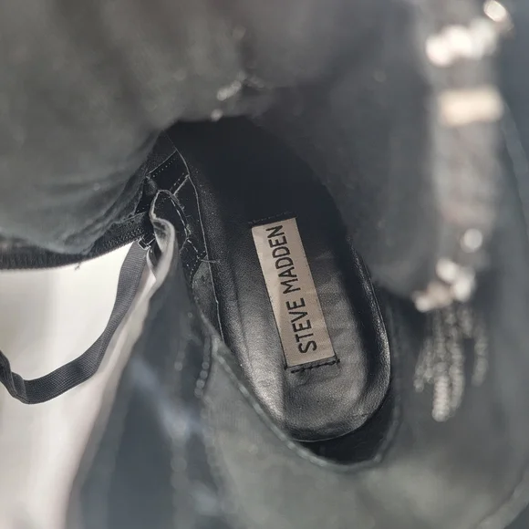 Steve Madden Women's Size 6.5 Combat Boots Black Leather & Faux Fur Rainier Moto - Picture 8 of 9